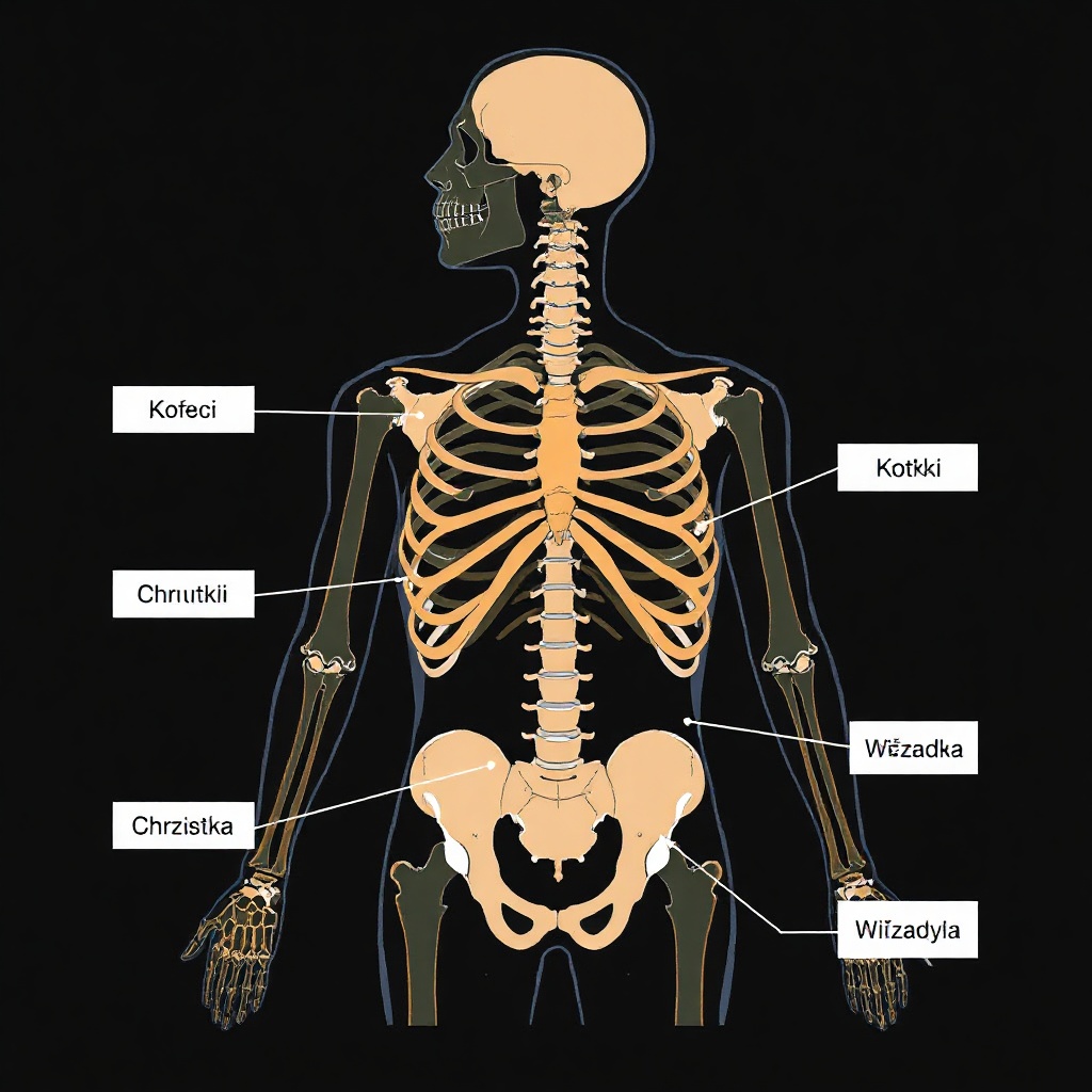 Schemat anatomiczny stawu kolanowego — kości, łąkotki i więzadła